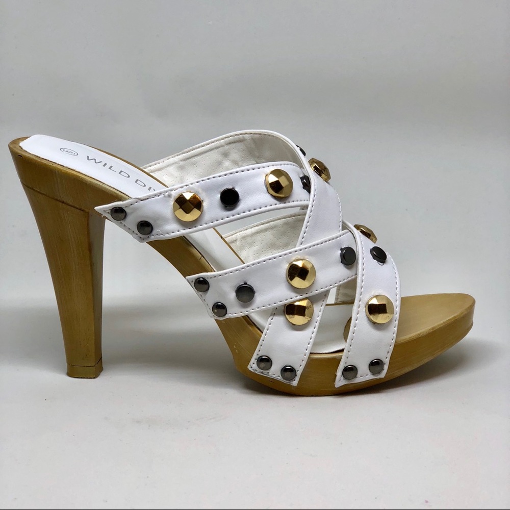 Wild Diva "Dominik" White Strappy Heels & Studs